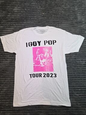 Iggy Pop Tour 2023 White Short-Sleeve Tee with Pink Graphic